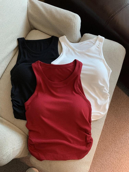 Amana Tank Tops With Inbuilt Bra In Red - flat-lay product shot of three tank tops - Miss Mosa By Akanksha