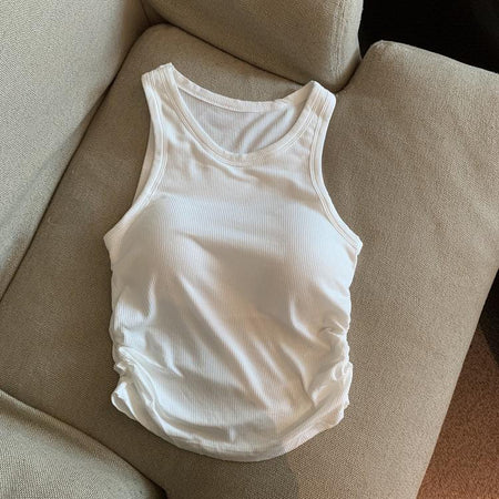 Amana Tank Tops With Inbuilt Bra In White - flat-lay product shot of tank top - Miss Mosa By Akanksha