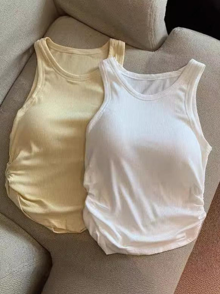 Amana Tank Tops With Inbuilt Bra In White - flat-lay product shot of two tank tops - Miss Mosa By Akanksha