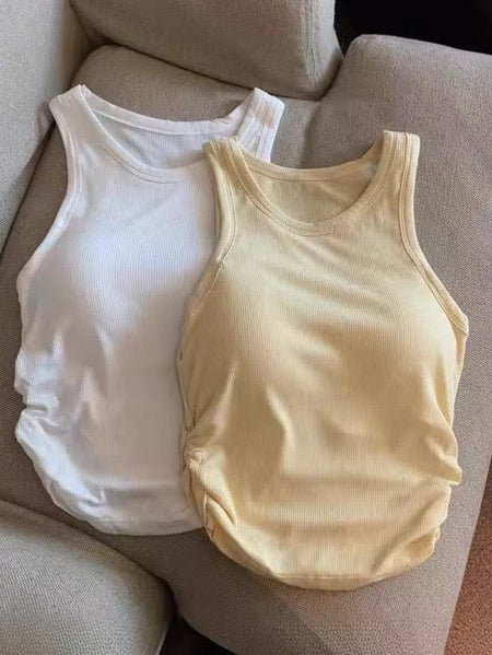 Amana Tank Tops With Inbuilt Bra In White - flat-lay product shot of two tank tops - Miss Mosa By Akanksha