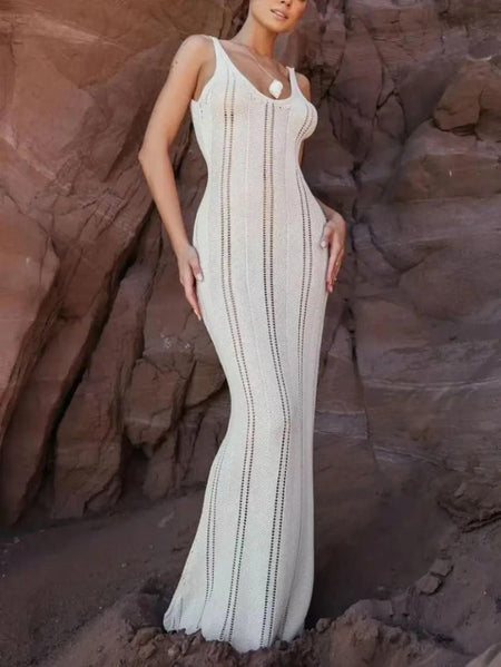 Amanda Luxe Soft Knit Dress - front shot on model outdoors, cream - Miss Mosa By Akanksha