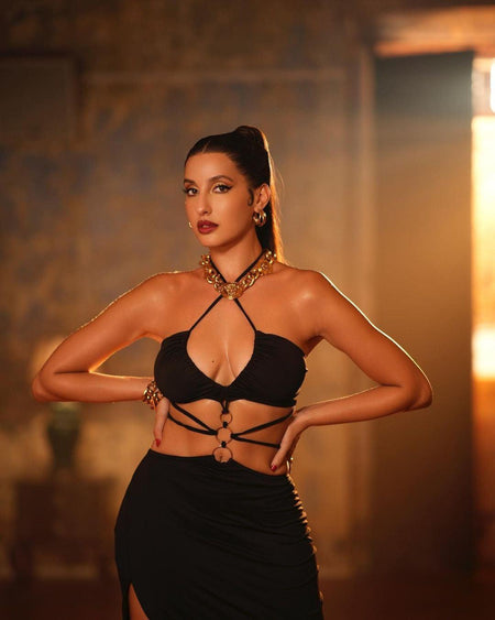 Amante Strappy Midi Slit Dress In Black - front shot on model, black - Miss Mosa By Akanksha