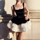 Amara Mini Flared Dress - front shot on model, black and white - Miss Mosa By Akanksha