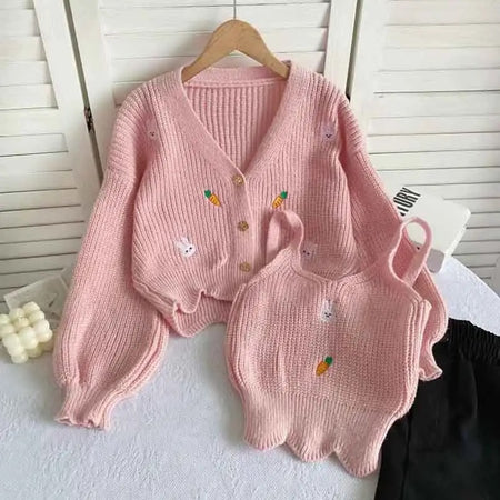 Amaya Statement Woolen Tops with Sweater - flat-lay product shot, pink - Miss Mosa By Akanksha
