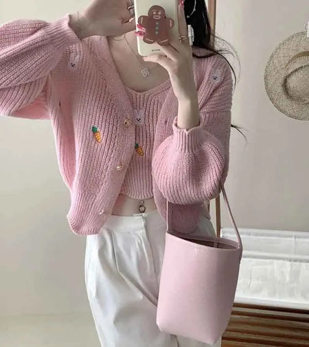 Amaya Statement Woolen Tops with Sweater - front shot on model, pink - Miss Mosa By Akanksha