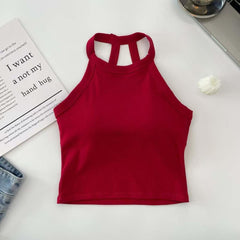 Ambre Halterneck Crop Padded Top - flat-lay shot, red - Miss Mosa By Akanksha
