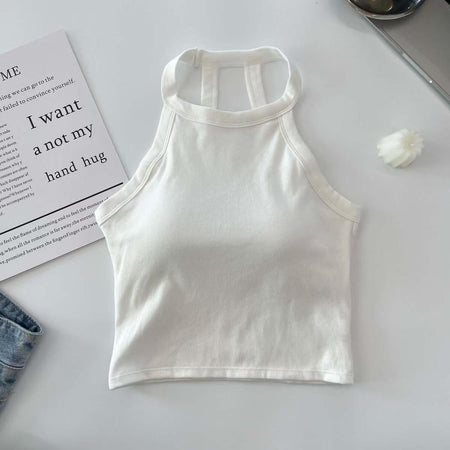 Ambre Halterneck Crop Padded Top - flat-lay shot, white - Miss Mosa By Akanksha