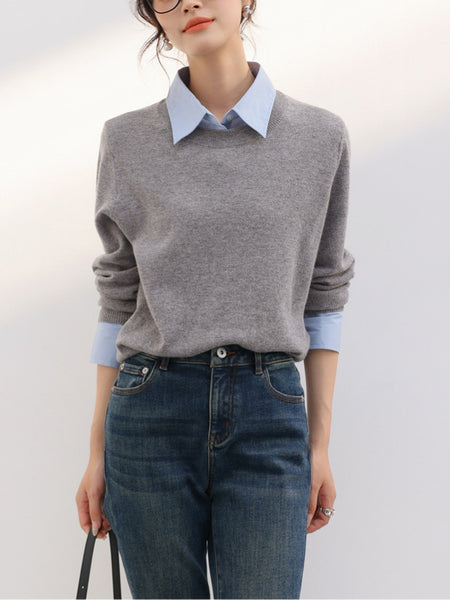 Ambre Statement Shirt With Attached Sweater In Grey - front shot - Miss Mosa By Akanksha