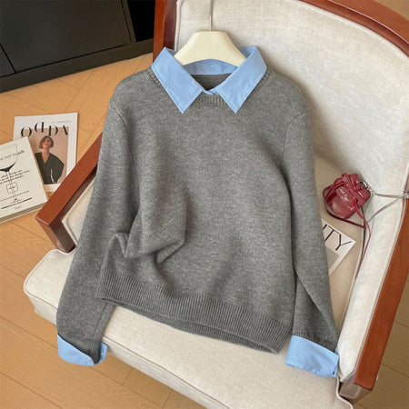 Ambre Statement Shirt With Attached Sweater In Grey - flat-lay shot - Miss Mosa By Akanksha