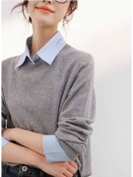 Ambre Statement Shirt With Attached Sweater In Grey - close-up front shot - Miss Mosa By Akanksha