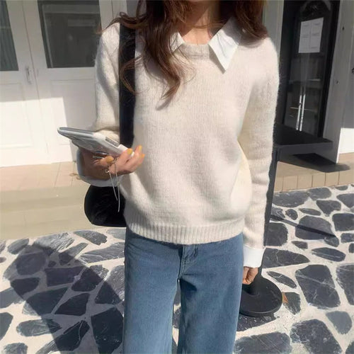 Ambre Statement Shirt With Attached Sweater In Off-White