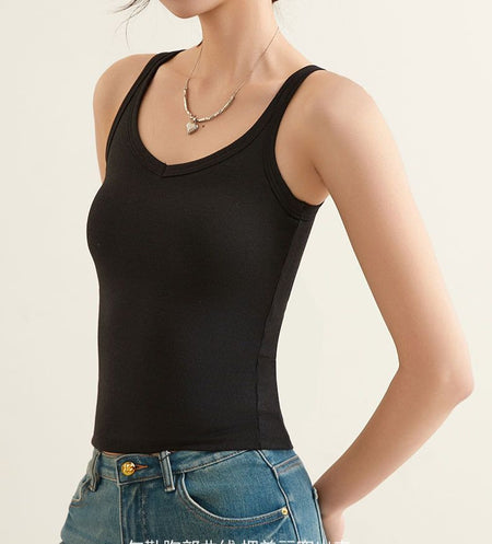 Ame Tank Tops with Inbuilt Bra In Black - front shot on model - Miss Mosa By Akanksha