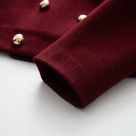 Amory Luxe Winter Crop Blazer - close-up of cuff detail, burgundy - Miss Mosa By Akanksha