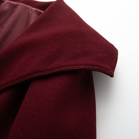 Amory Luxe Winter Crop Blazer - close-up of collar detail, burgundy - Miss Mosa By Akanksha