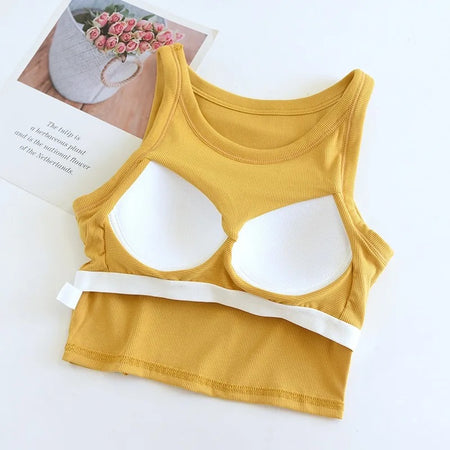 Amway Tank Tops with Inbuilt Bra - flat-lay product shot, yellow - Miss Mosa By Akanksha