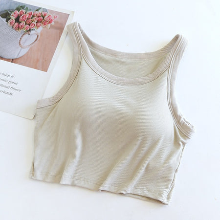 Amway Tank Tops with Inbuilt Bra - flat-lay product shot, beige - Miss Mosa By Akanksha