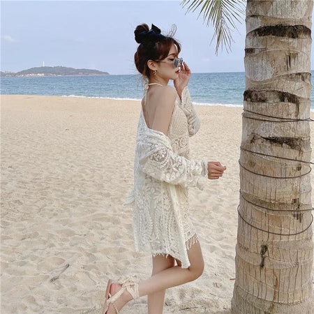 Amy 3 Piece Coord Set - Resortwear Set - side shot on model, cream - Miss Mosa By Akanksha
