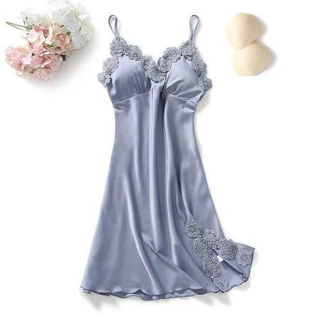 Amy Loungewear Set In Grey - flat-lay product shot of slip nightdress - Miss Mosa By Akanksha