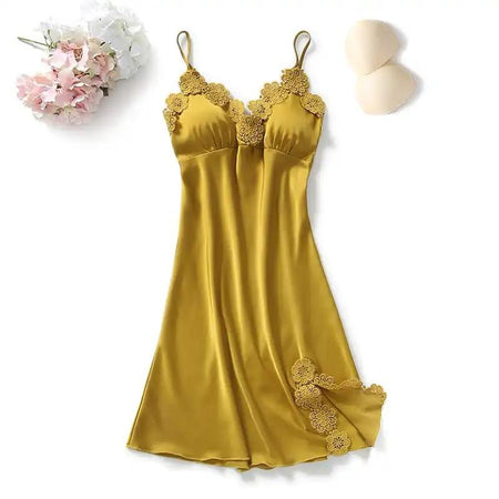 Amy Loungewear Set In Mustard - flat-lay product shot of slip nightdress - Miss Mosa By Akanksha