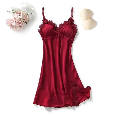 Amy Loungewear Set In Red - flat-lay product shot of slip nightdress - Miss Mosa By Akanksha