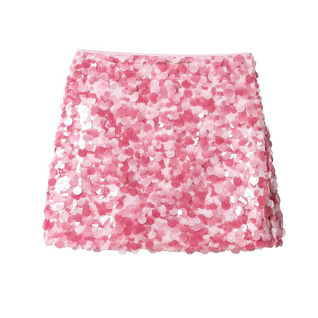 Anais Sequin Mini Skirt - flat-lay shot, pink - Miss Mosa By Akanksha