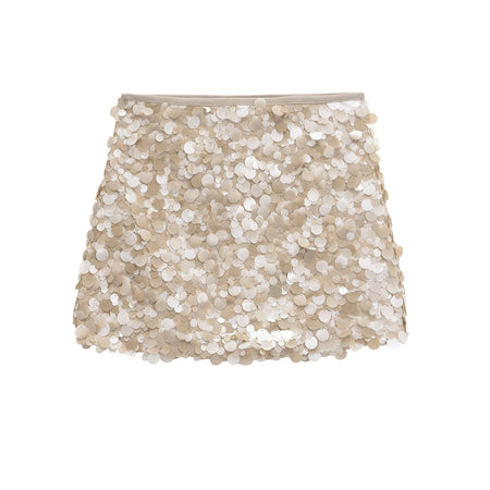 Anais Sequin Mini Skirt - flat-lay shot, cream - Miss Mosa By Akanksha