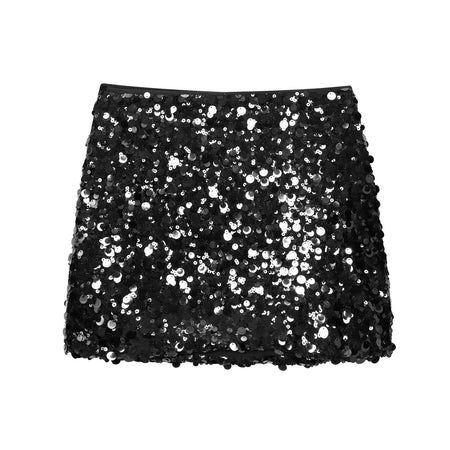 Anais Sequin Mini Skirt - flat-lay shot, black - Miss Mosa By Akanksha