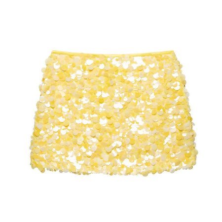 Anais Sequin Mini Skirt - flat-lay shot, yellow - Miss Mosa By Akanksha