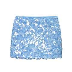 Anais Sequin Mini Skirt - flat-lay shot, light blue - Miss Mosa By Akanksha