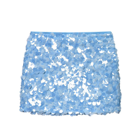 Anais Sequin Mini Skirt - flat-lay shot, light blue - Miss Mosa By Akanksha