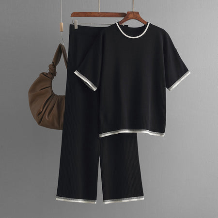Anais Soft Knitted Coord Set - flat-lay shot, black - Miss Mosa By Akanksha