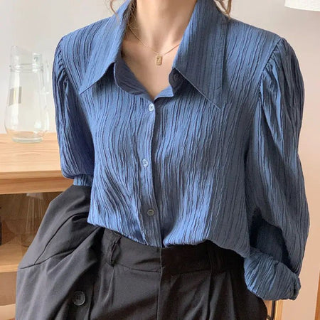Andre Summer Statement Shirt - close-up front shot on model, blue - Miss Mosa By Akanksha