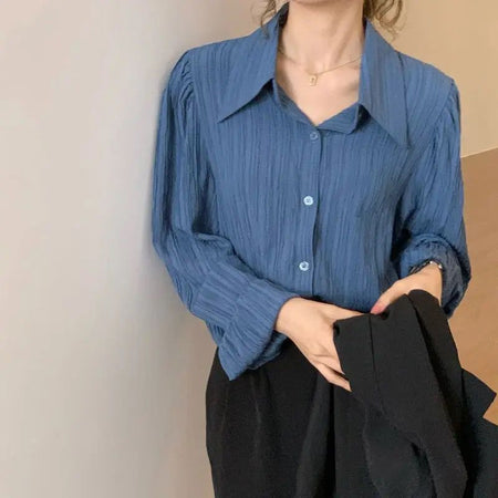 Andre Summer Statement Shirt - close-up front shot on model, blue - Miss Mosa By Akanksha