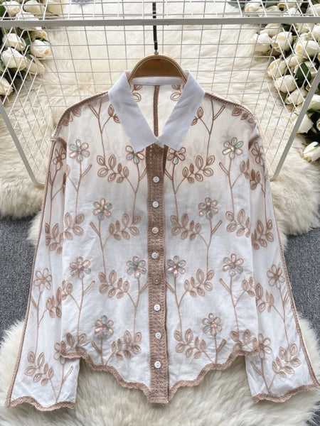 Andrew Embroidered Cotton Shirt - front shot on hanger, white - Miss Mosa By Akanksha