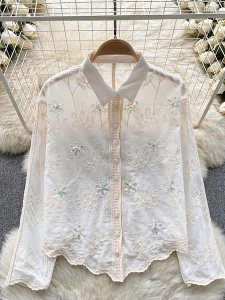 Andrew Embroidered Cotton Shirt - front shot on hanger, white - Miss Mosa By Akanksha