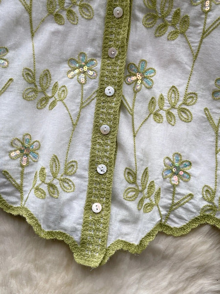 Andrew Embroidered Cotton Shirt - close-up of floral embroidery, white - Miss Mosa By Akanksha