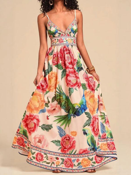 Anemone Floral Summer Holiday Dress In Multicolour - front shot on model - Miss Mosa By Akanksha