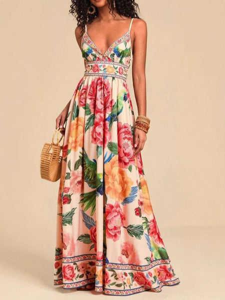 Anemone Floral Summer Holiday Dress In Multicolour - front shot on model - Miss Mosa By Akanksha