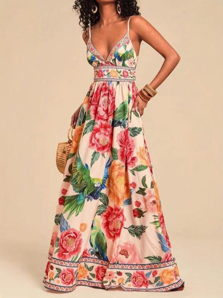 Anemone Floral Summer Holiday Dress In Multicolour - front shot on model - Miss Mosa By Akanksha
