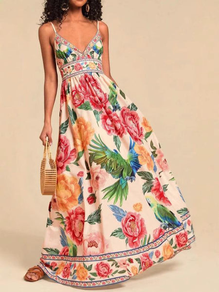 Anemone Floral Summer Holiday Dress In Multicolour - front shot on model - Miss Mosa By Akanksha
