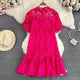 Anfisa Crochet Dress - full-length flat lay on hanger, fuchsia pink - Miss Mosa By Akanksha