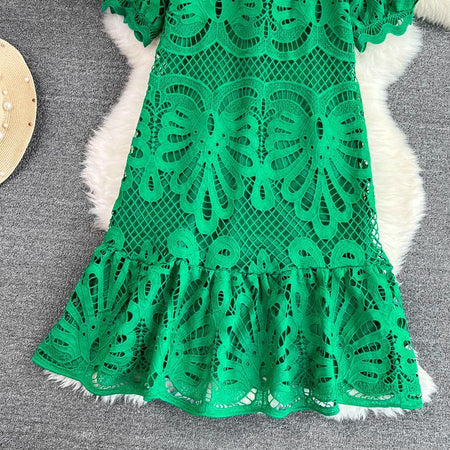 Anfisa Crochet Dress - skirt and hem close-up, green - Miss Mosa By Akanksha