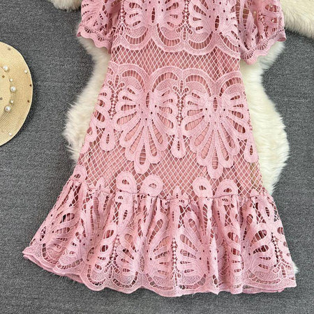 Anfisa Crochet Dress - skirt and hem close-up, pink - Miss Mosa By Akanksha