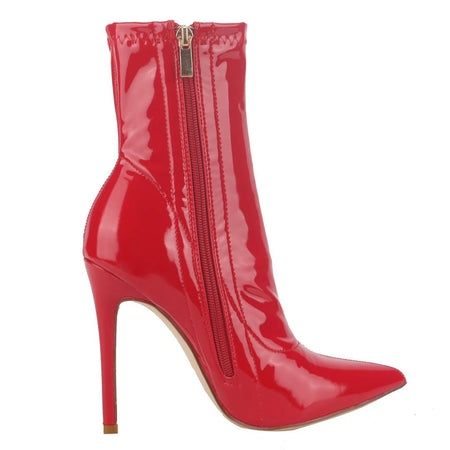Ankle Patent Leather Boots - flat-lay product shot, red - Miss Mosa By Akanksha