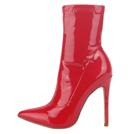 Ankle Patent Leather Boots - flat-lay product shot, red - Miss Mosa By Akanksha