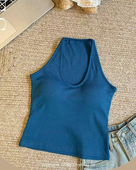 Anna Crop Padded Top - flat-lay shot, teal blue - Miss Mosa By Akanksha