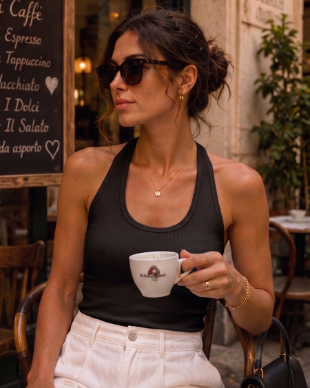 Anna Crop Padded Top - seated shot, dark brown - Miss Mosa By Akanksha