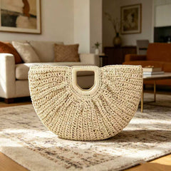 Anne Half Moon Hand Bag - front shot, cream - Miss Mosa By Akanksha