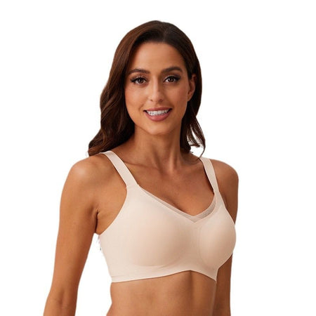 Anne Luxe Seamless Bralettes In Beige - front shot on model - Miss Mosa By Akanksha