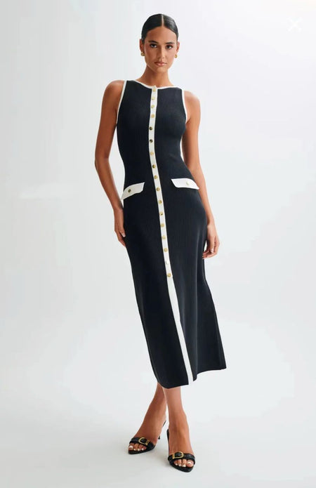 Anne Luxe Soft Knit Dress In Black - full-length front shot on model - Miss Mosa By Akanksha